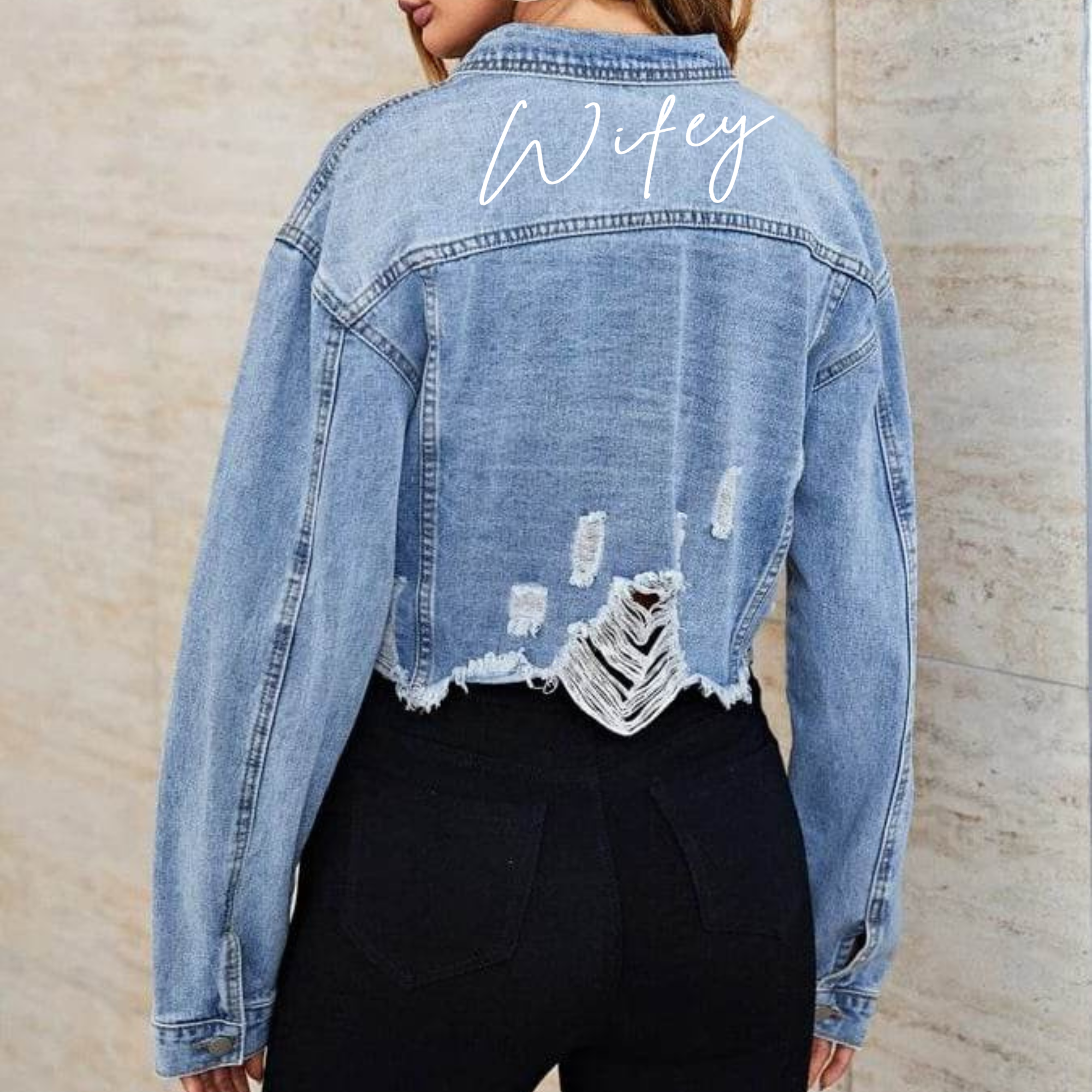 Personalized Ripped Raw Hem Cropped Denim Jacket
