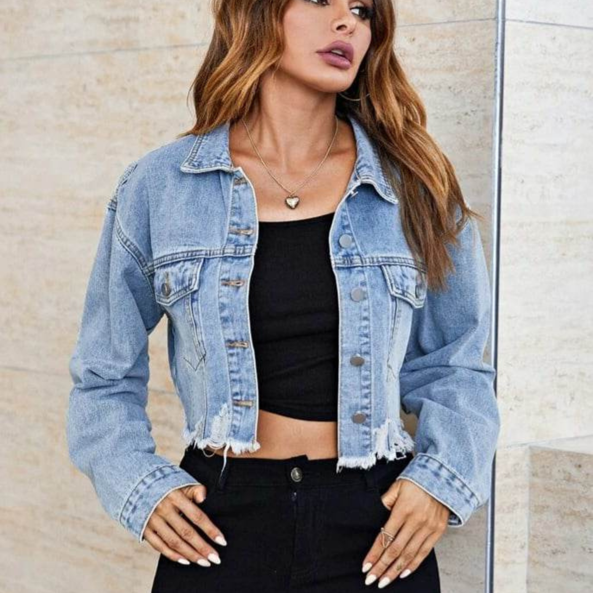 Personalized Ripped Raw Hem Cropped Denim Jacket