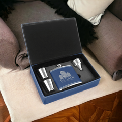 Custom Laser Engraved Leather Flask Set w/ Gift Box