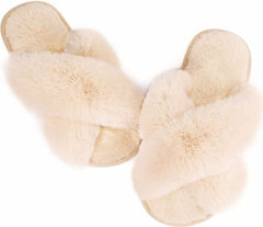 Women's Fuzzy Memory Foam Letter Patch Slippers