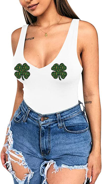 Glitter Leopard Shamrock V-Neck Bodysuit