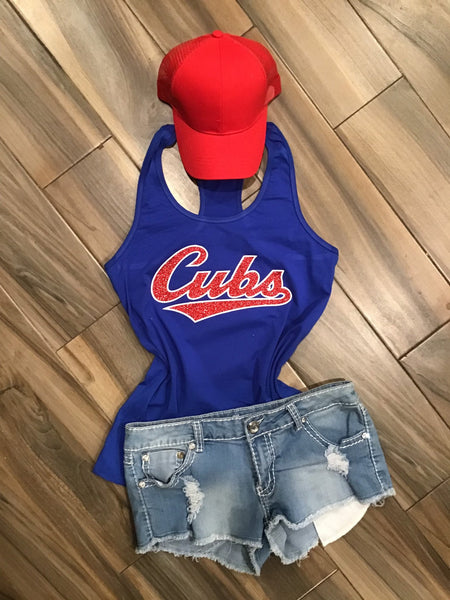 Chicago Cubs Inspired Baseball Top: Baseball Fan Gear & Apparel for Women M / Ladies Cotton Tank