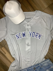 New York Yankees Inspired Glitter Baseball Top -Gray