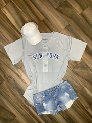 New York Yankees Inspired Glitter Baseball Top -Gray