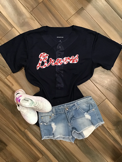 Atlanta Braves Inspired Stars and Stripes Baseball Top - Navy