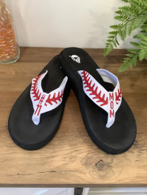 Custom Baseball Glitter Flip Flops