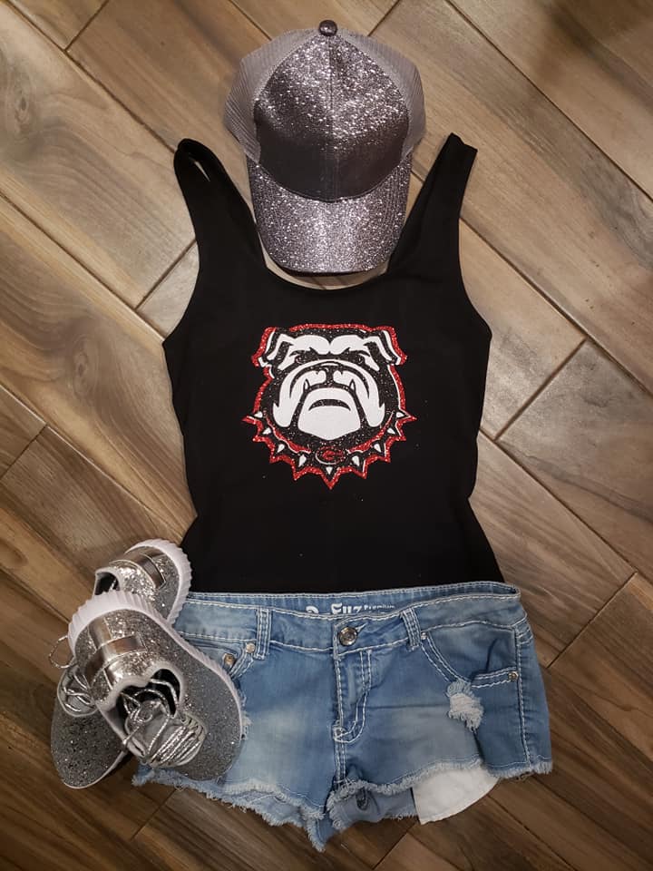 Georgia Bulldog Head Glitter Shirt