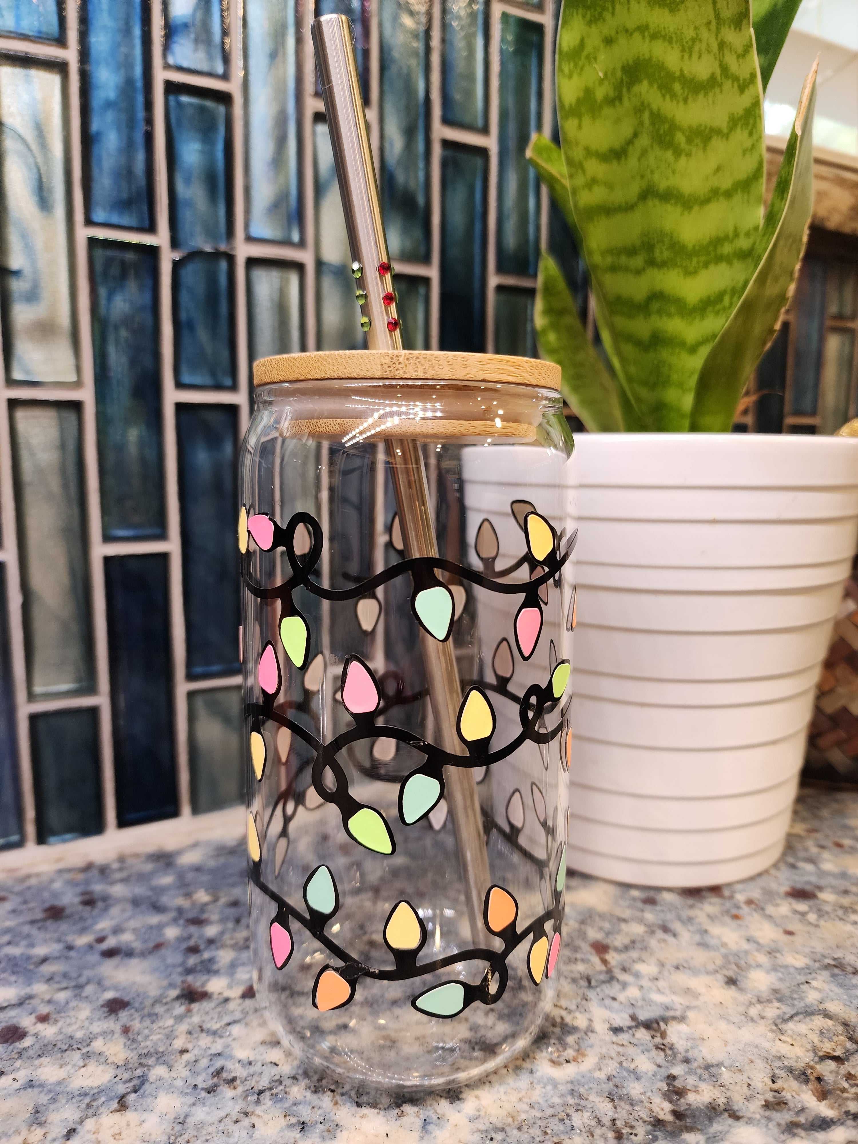 Glow In The Dark Christmas Lights Glass Beer Can Tumbler