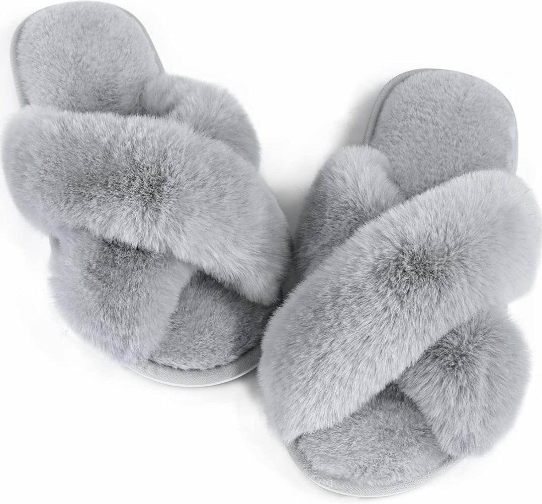Women's Fuzzy Memory Foam Letter Patch Slippers