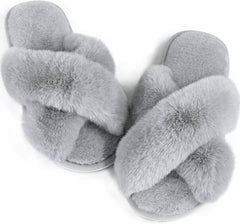Women's Fuzzy Memory Foam Letter Patch Slippers