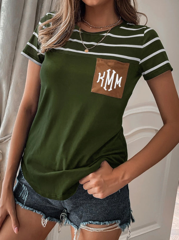 Monogrammed Striped Pocket Tee