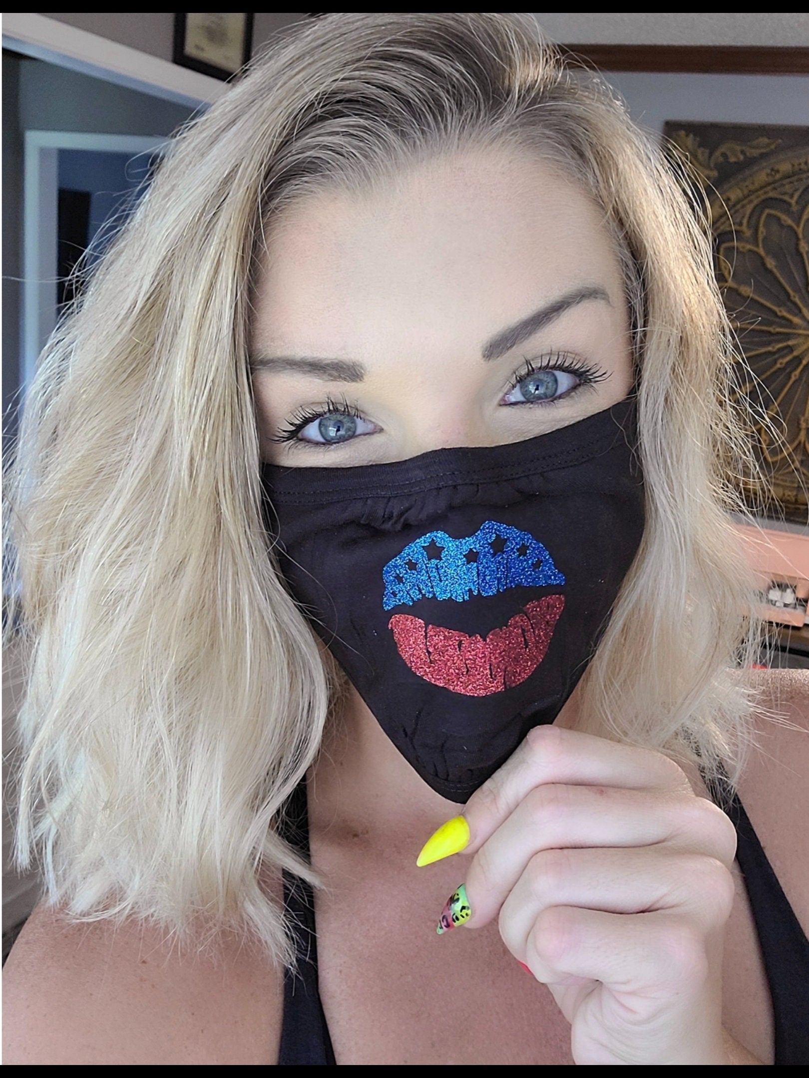 American Flag Lips Face Mask with Nose Wire