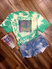 Mardi Gras Beignets Bourbon and Beads Bleached Tee