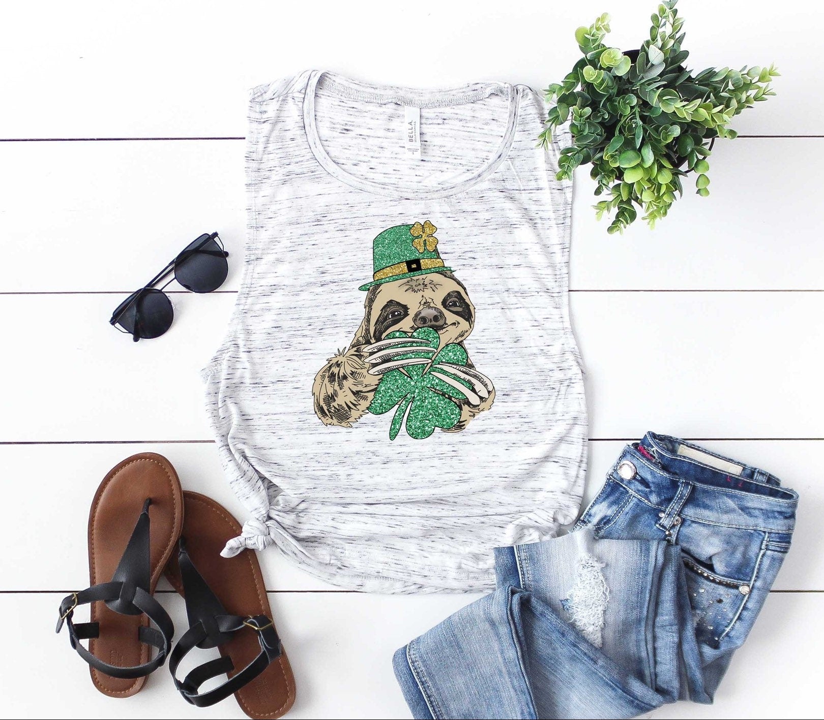 Glitter Shamrock Sloth Shirt