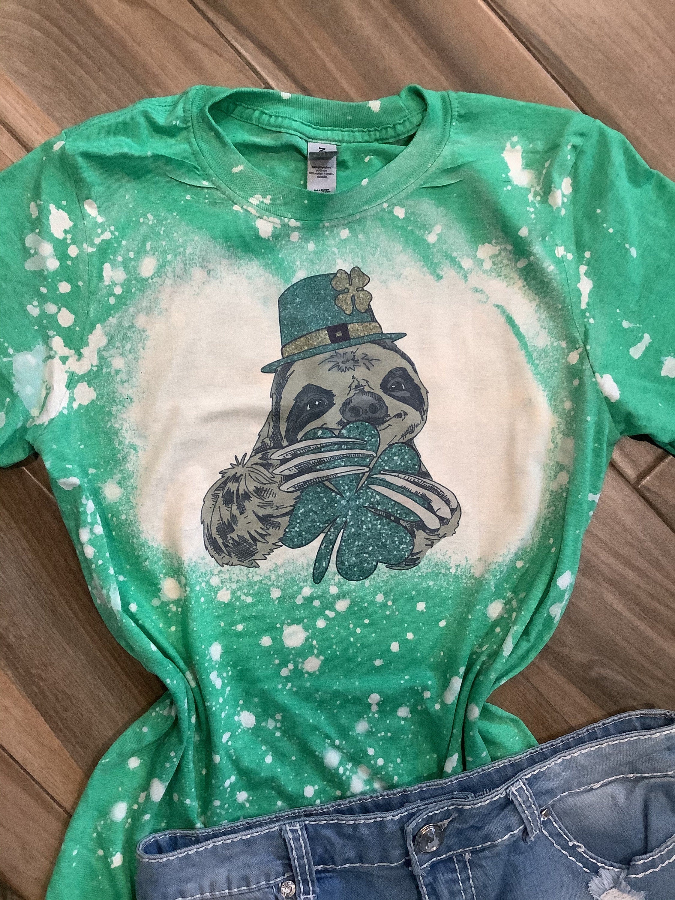 St. Patrick’s Day Sloth Bleached Tee