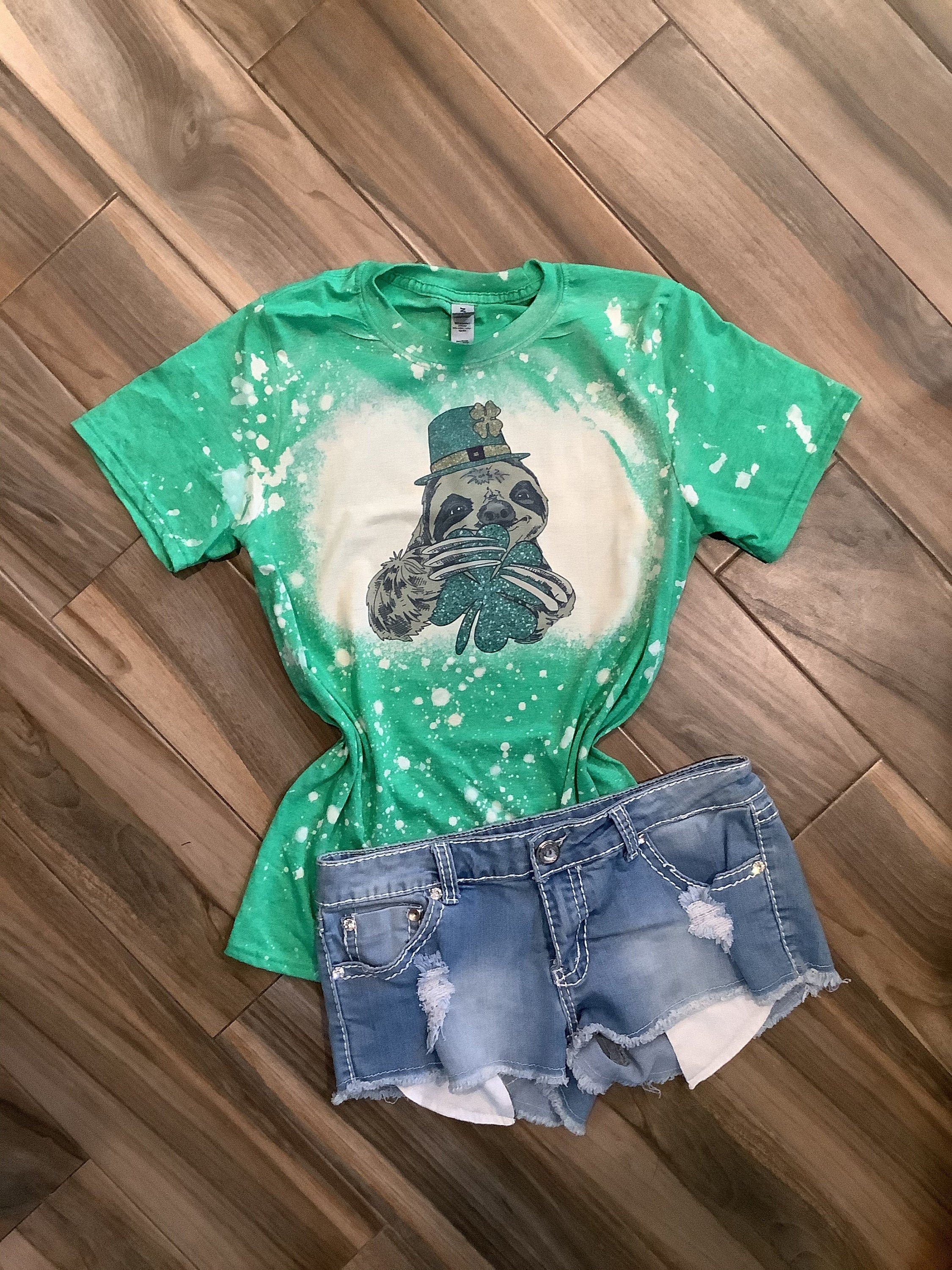 St. Patrick’s Day Sloth Bleached Tee