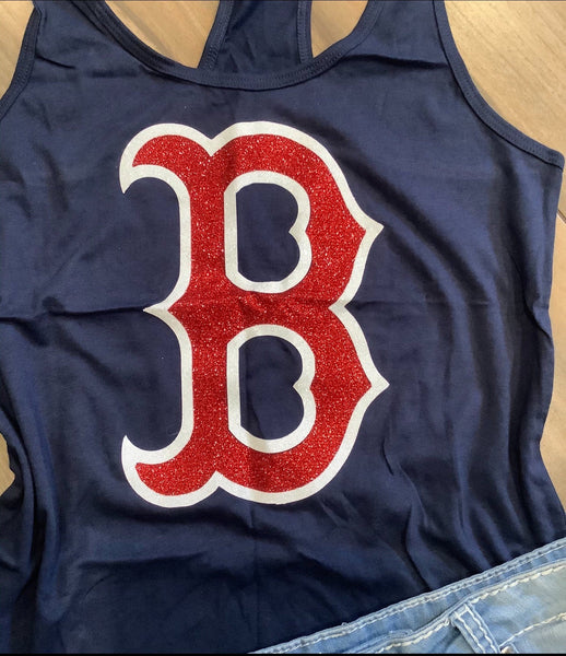 Boston Red Sox Girls Blue Glitter V Neck Shirt Size Large 10/12 New With  Tags