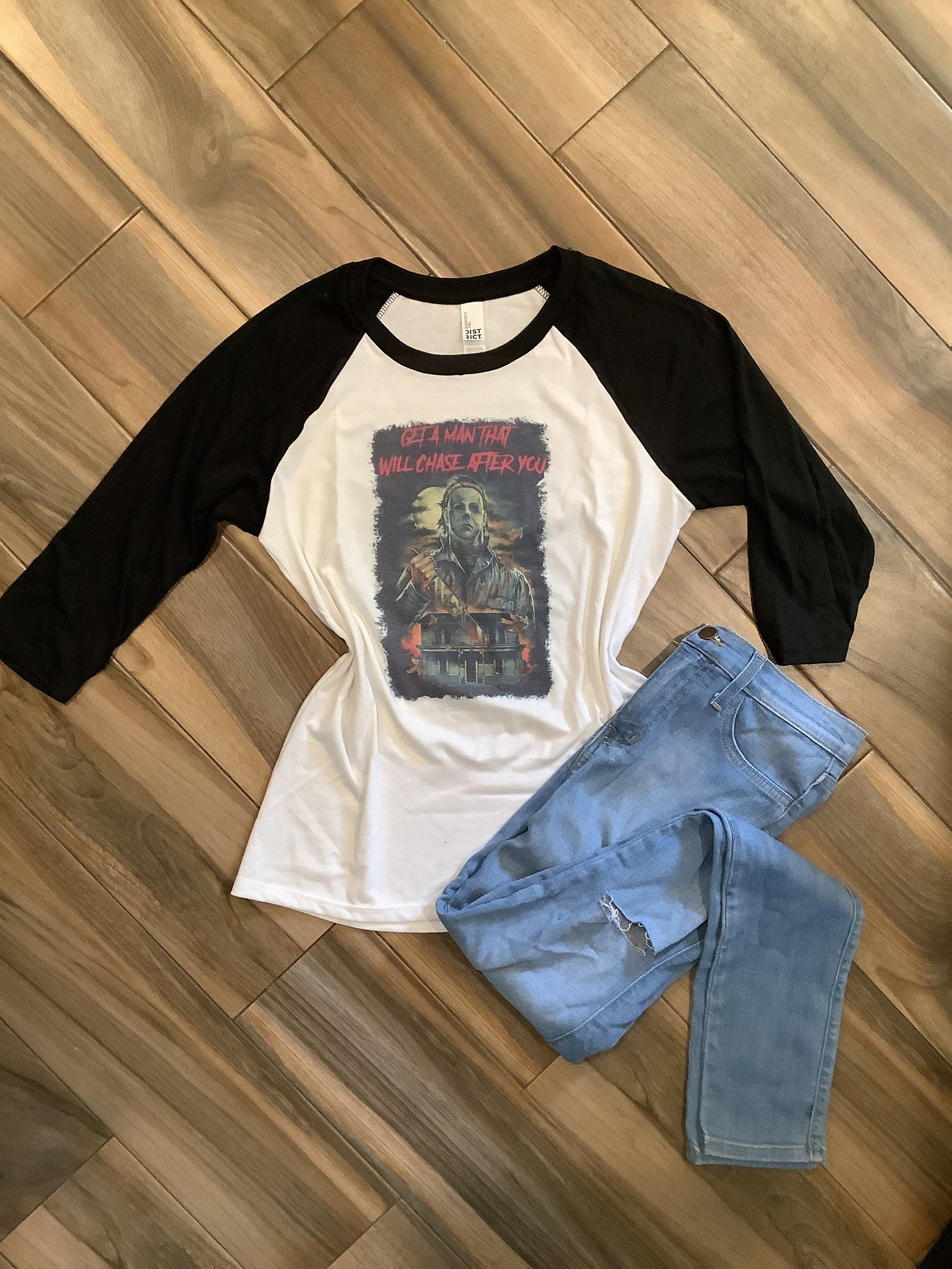 Get a Man That Will Chase After You Halloween Raglan Tee