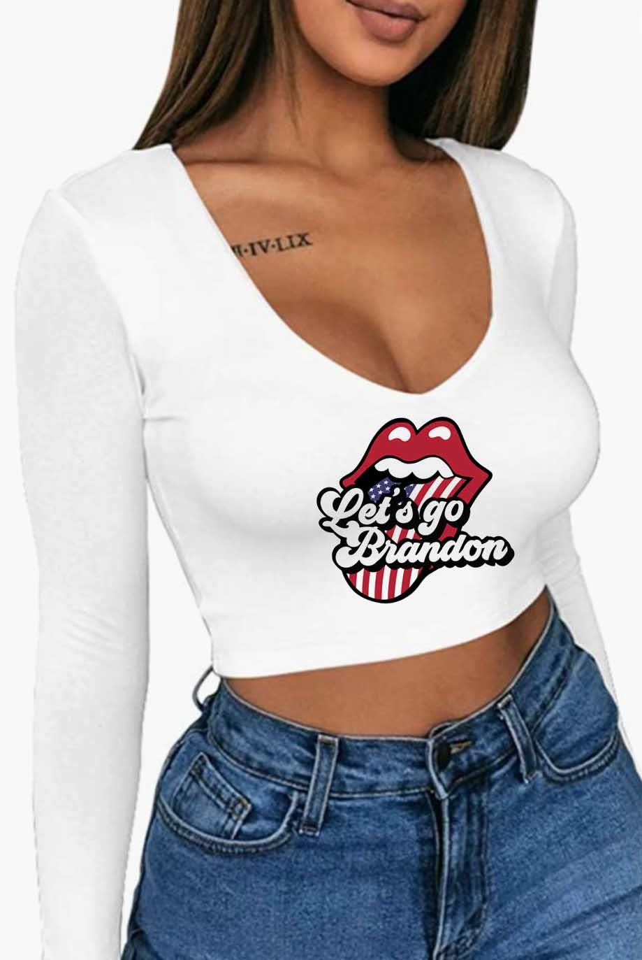 Let’s Go Brandon Tongue Long Sleeve Crop Top