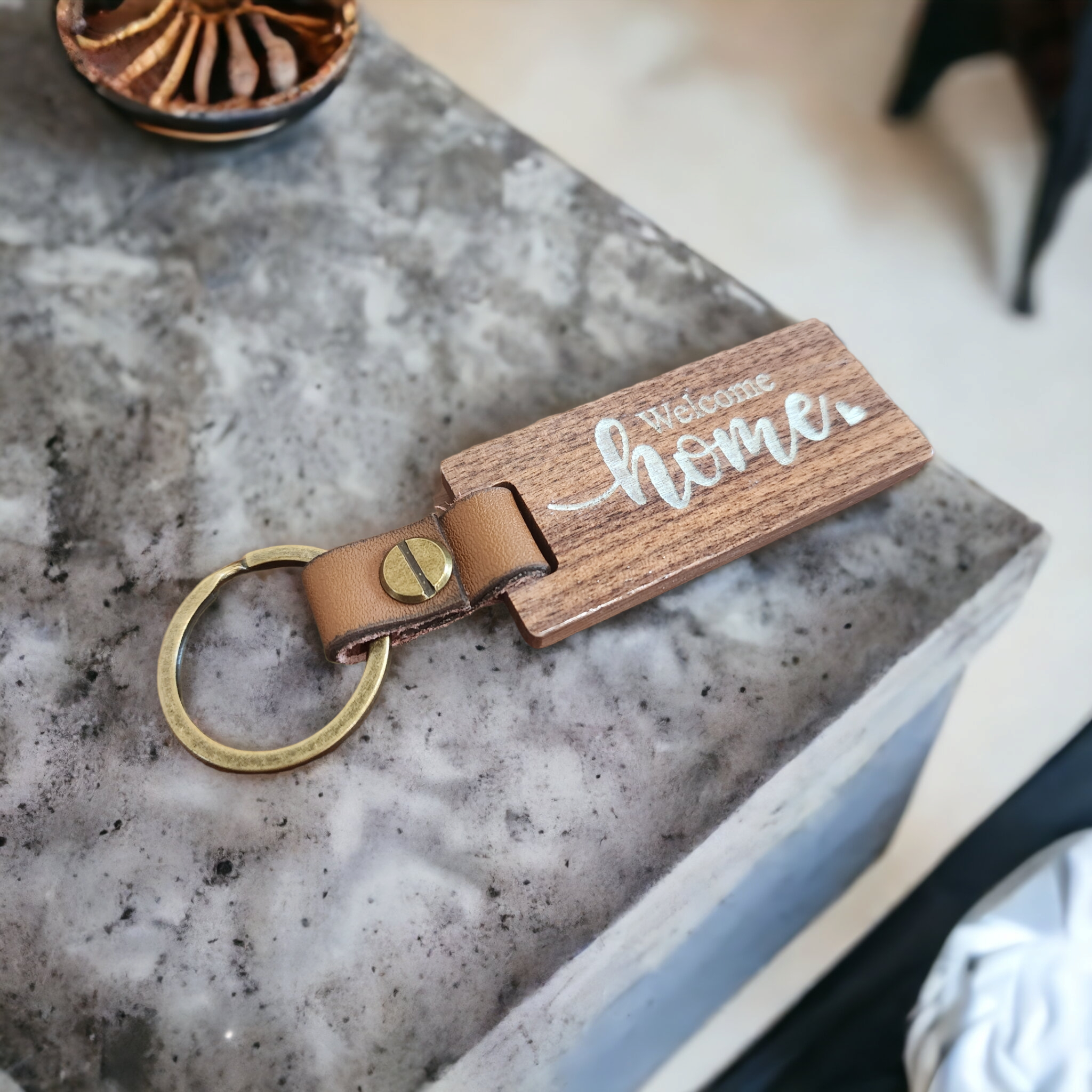 Welcome Home Wood Key Chain