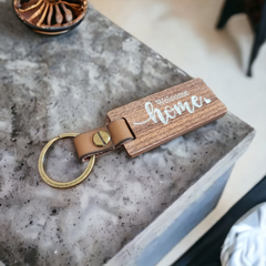 Welcome Home Wood Key Chain