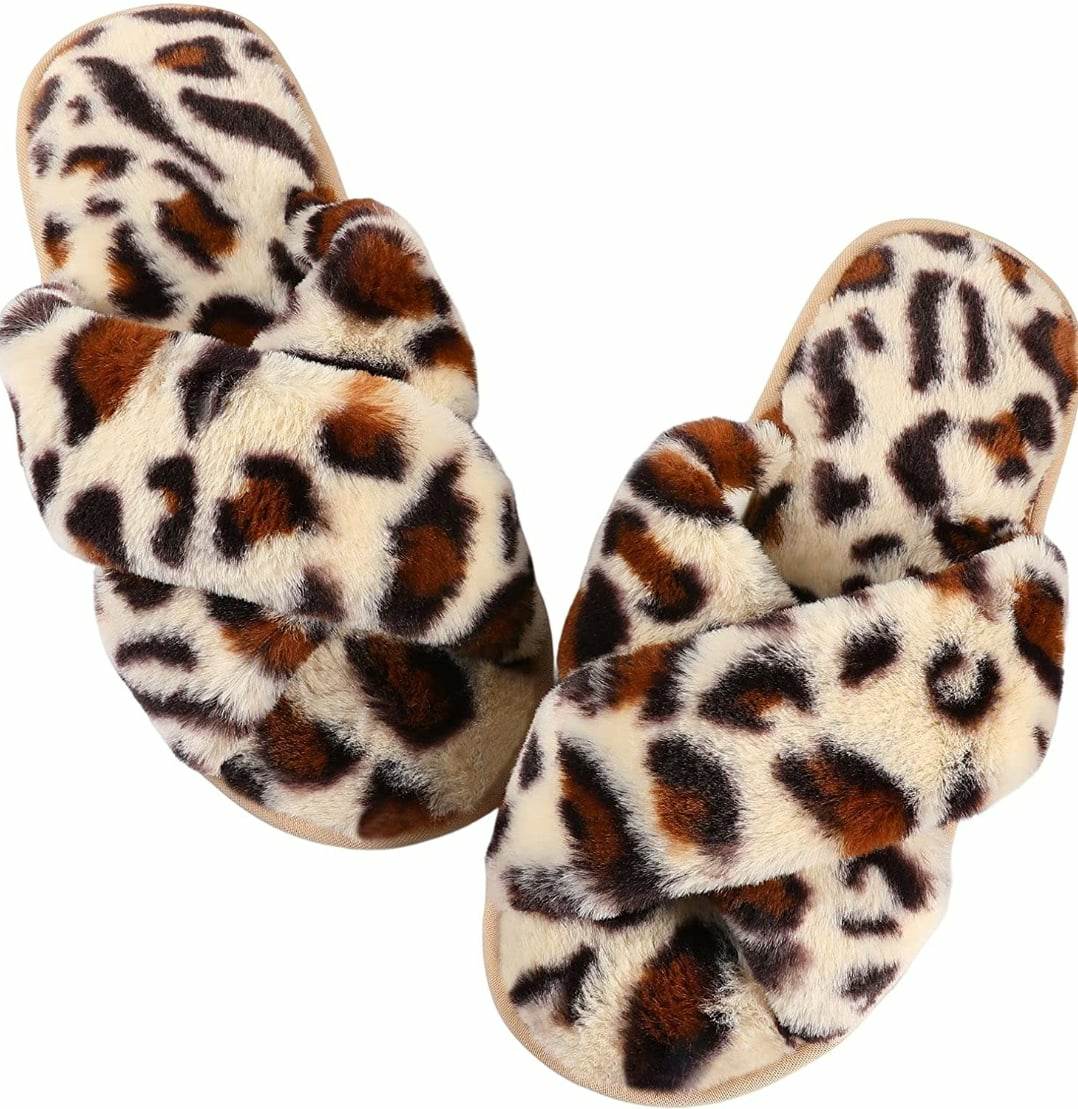 Women's Fuzzy Memory Foam Letter Patch Slippers