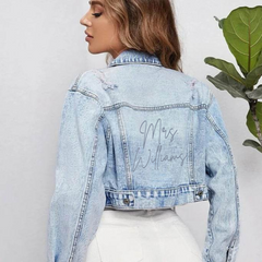 Personalized Flap Pocket Cropped Denim Jacket