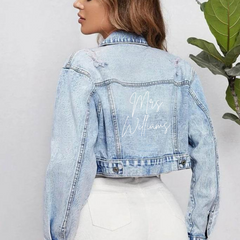 Personalized Flap Pocket Cropped Denim Jacket