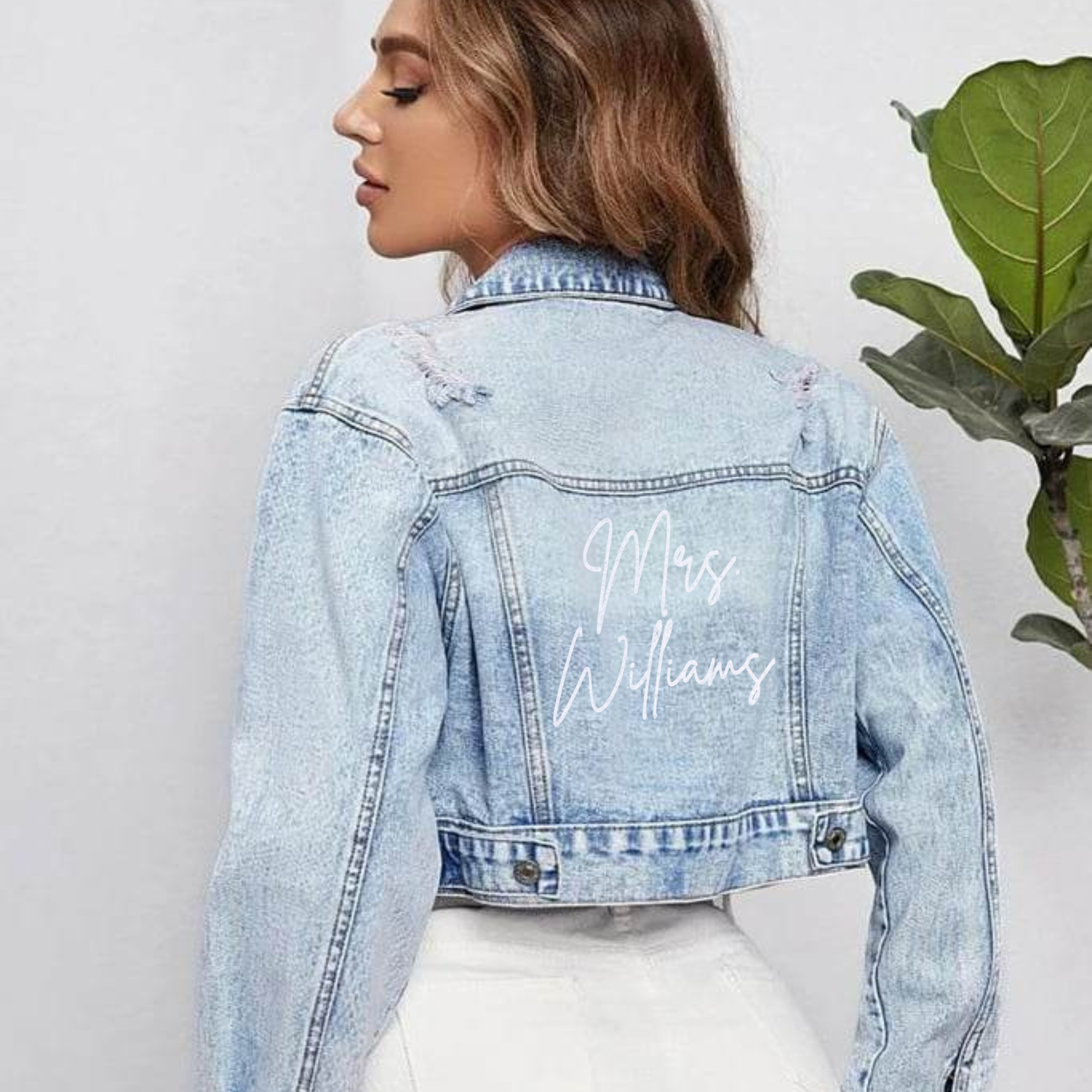 Personalized Flap Pocket Cropped Denim Jacket
