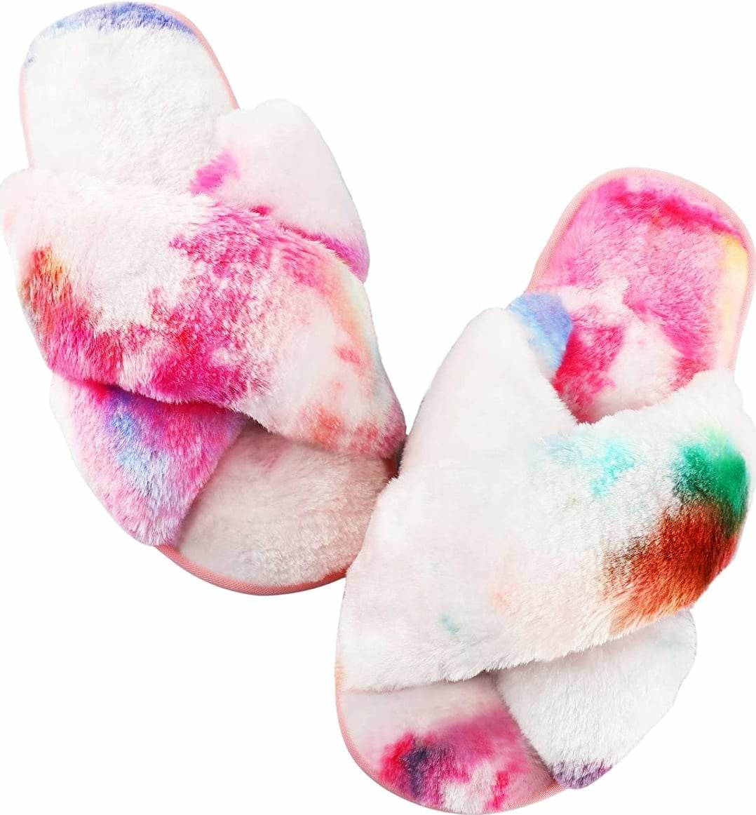 Women's Fuzzy Memory Foam Letter Patch Slippers