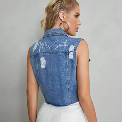 Personalized Pearl Beaded Dark Denim Vest