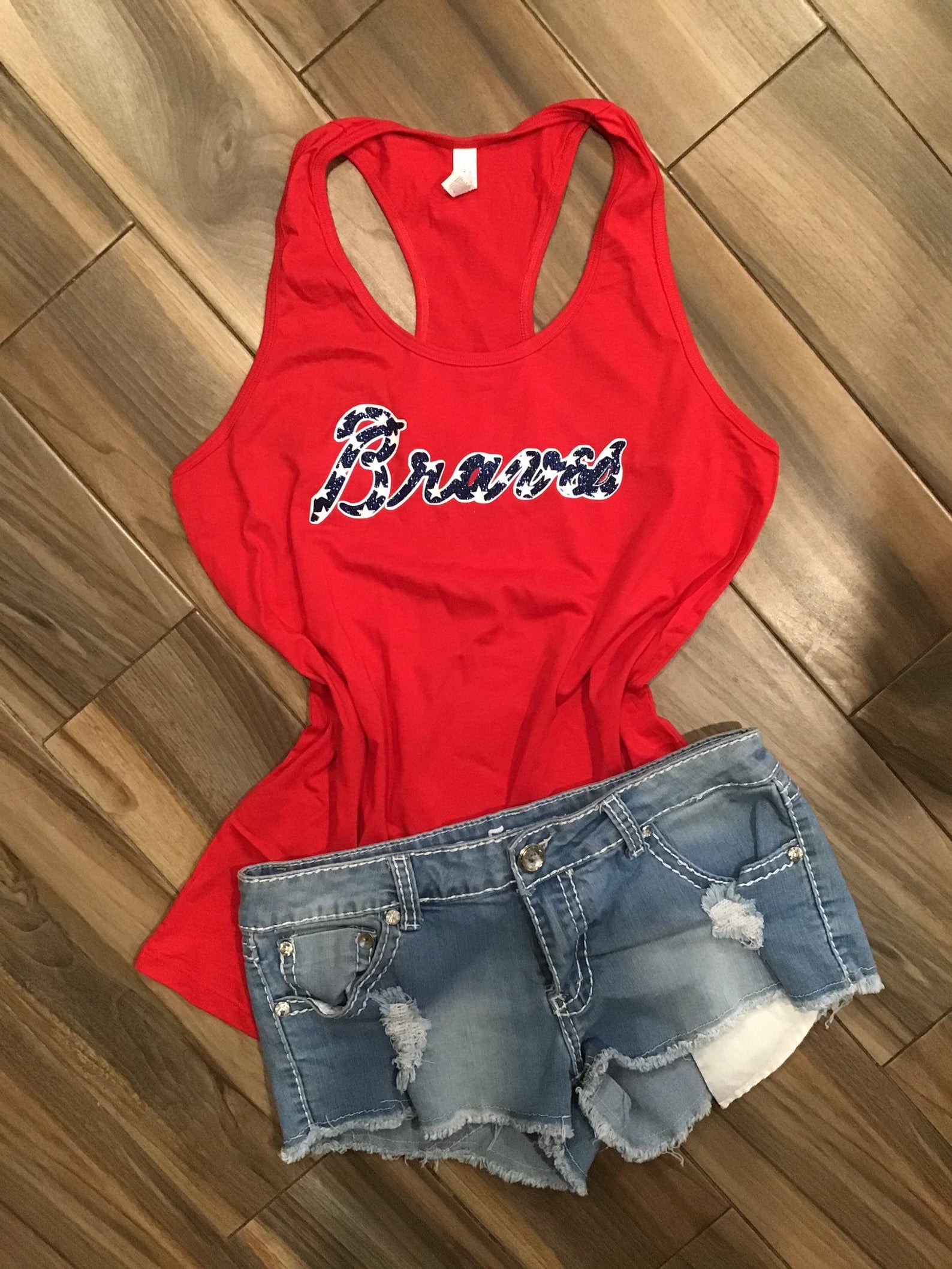 Atlanta Braves Inspired Stars Glitter Top
