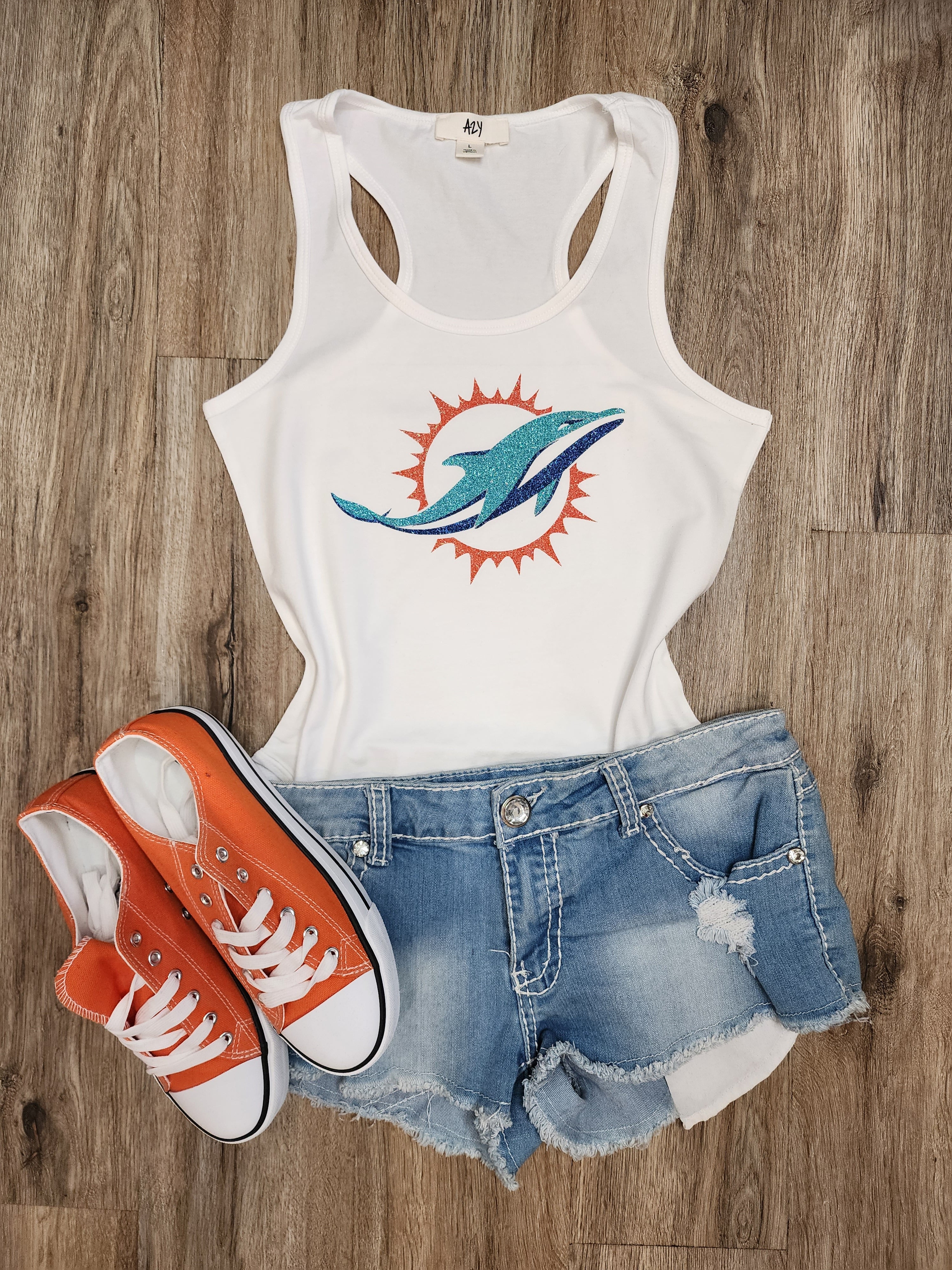 Miami Dolphins Inspired Glitter Top