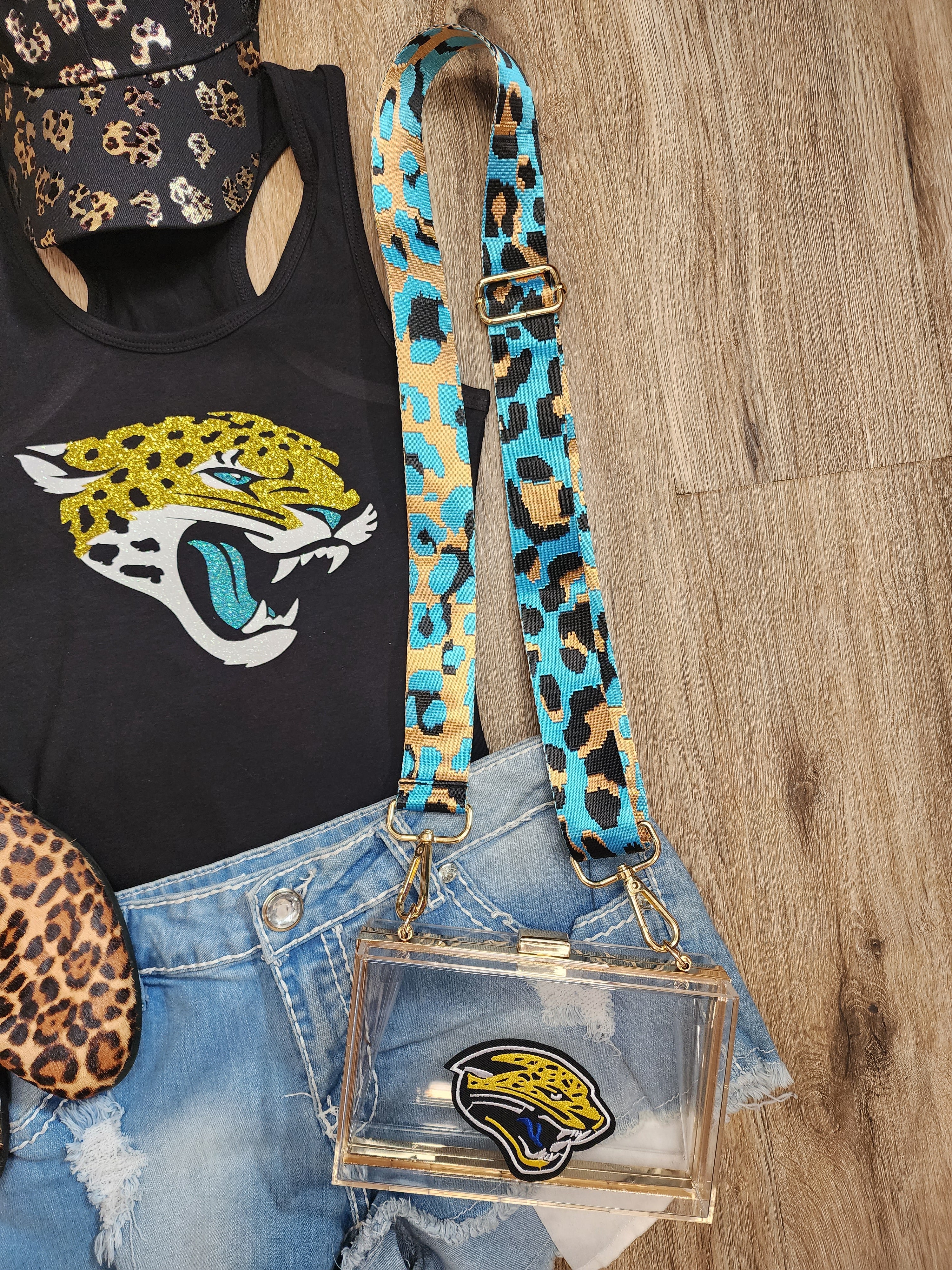Embroidered Jag Head Hard Stadium Bag With Teal Strap