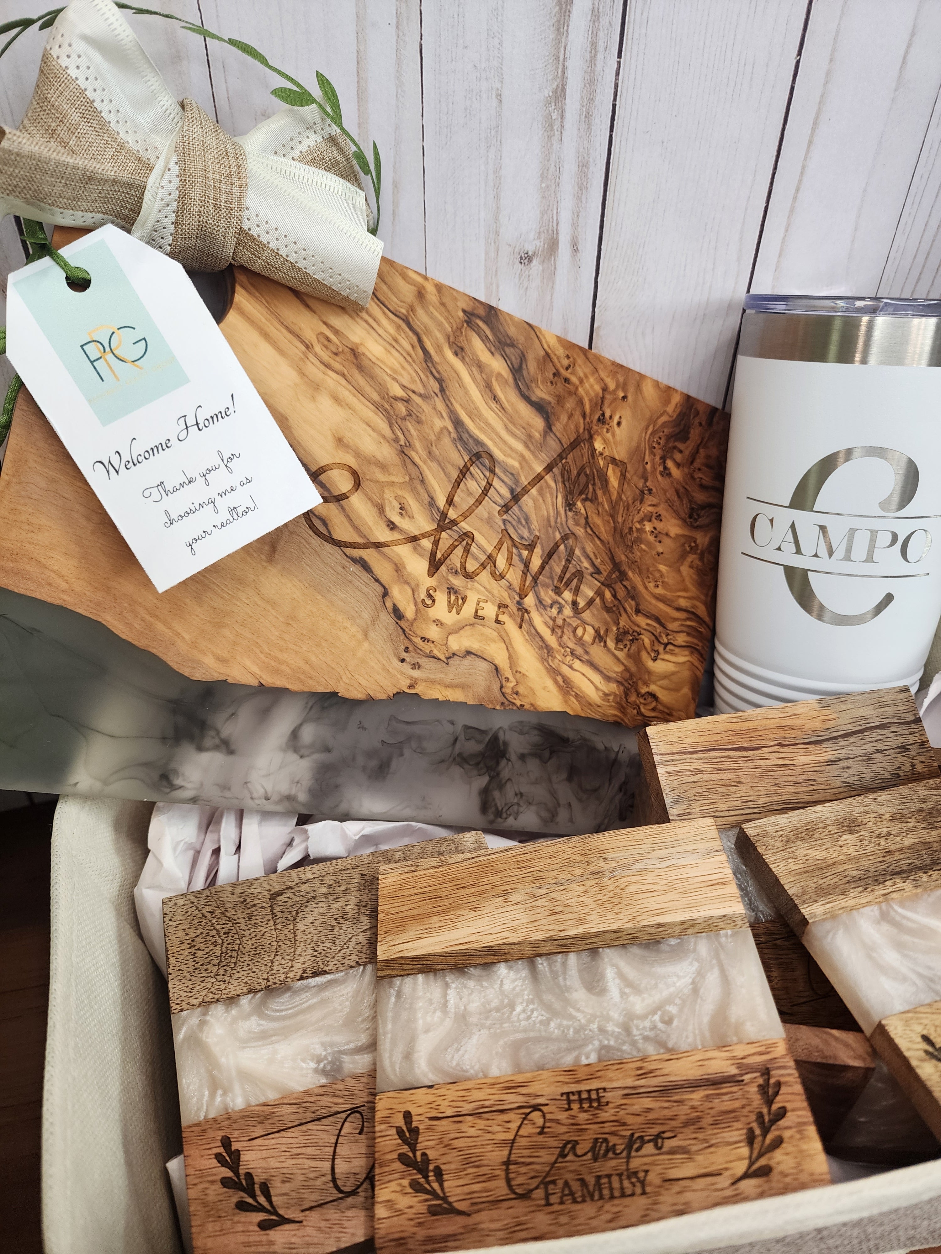 Custom Closing Gift Set- Olive Wood & White Resin