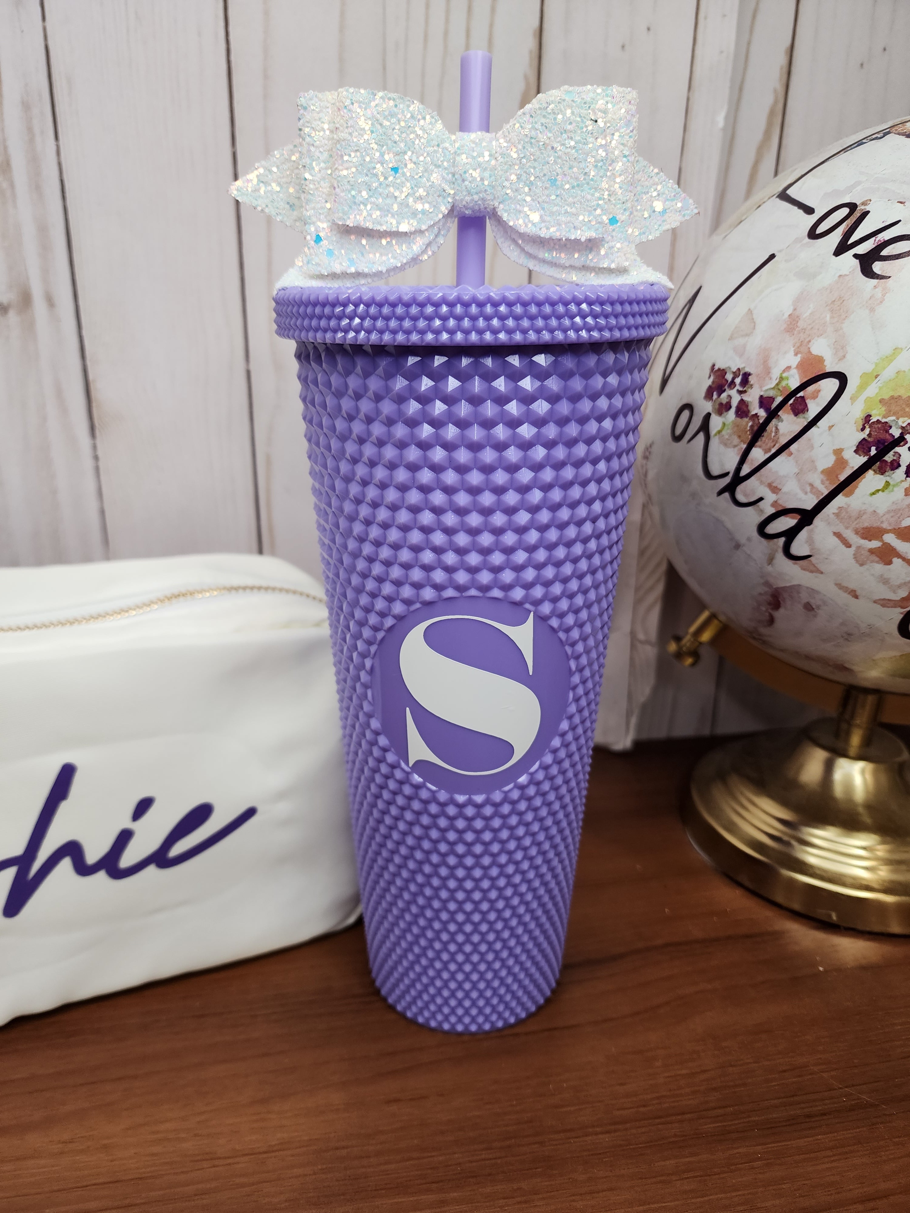 Customizable 24 oz Studded Tumbler with Straw Bow