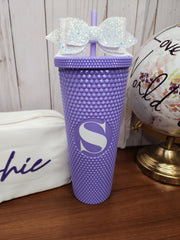 Customizable 24 oz Studded Tumbler with Straw Bow