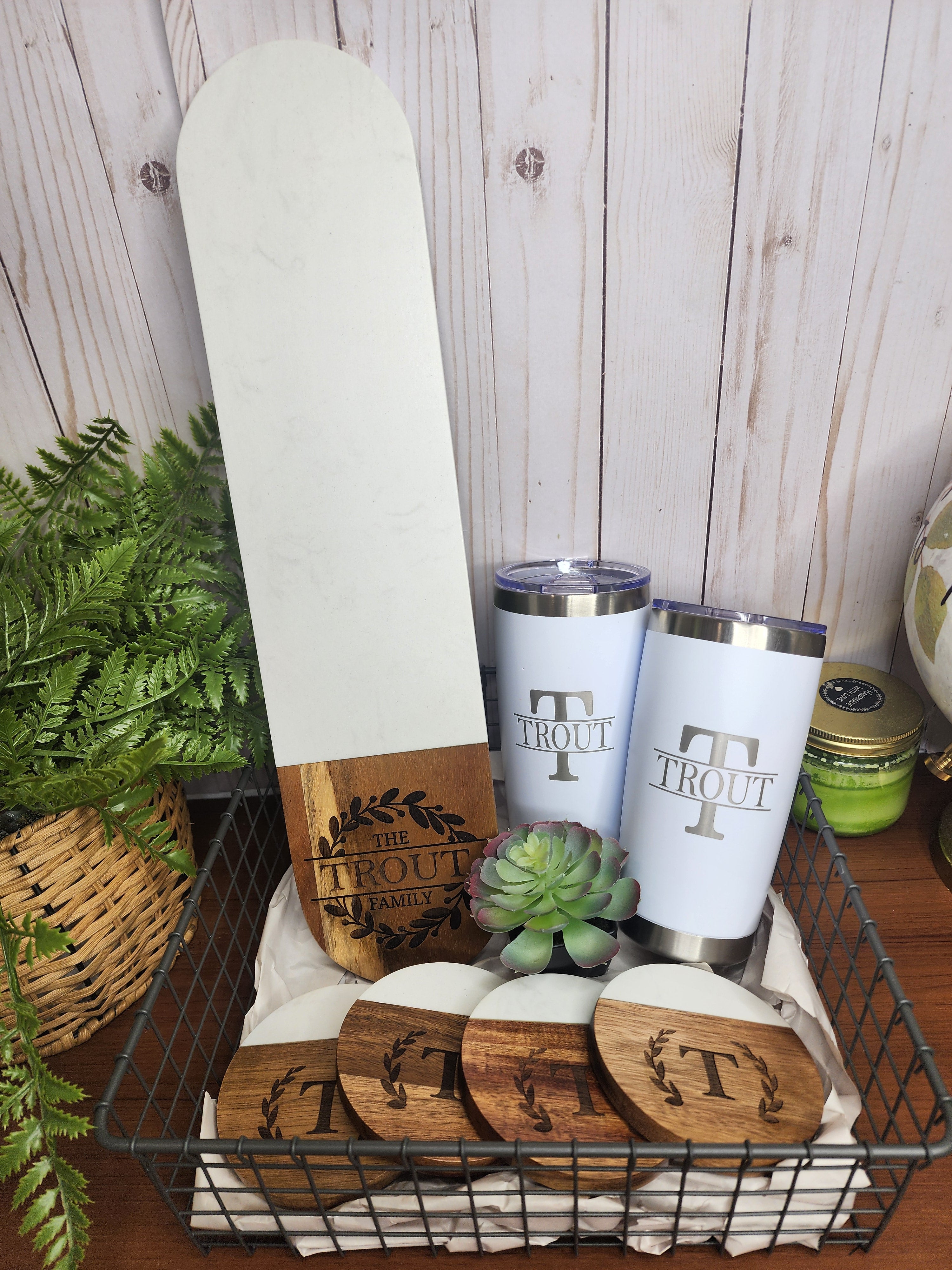 Custom Closing Gift Set- Acopa Marble and Acacia Wood Charcuterie Set