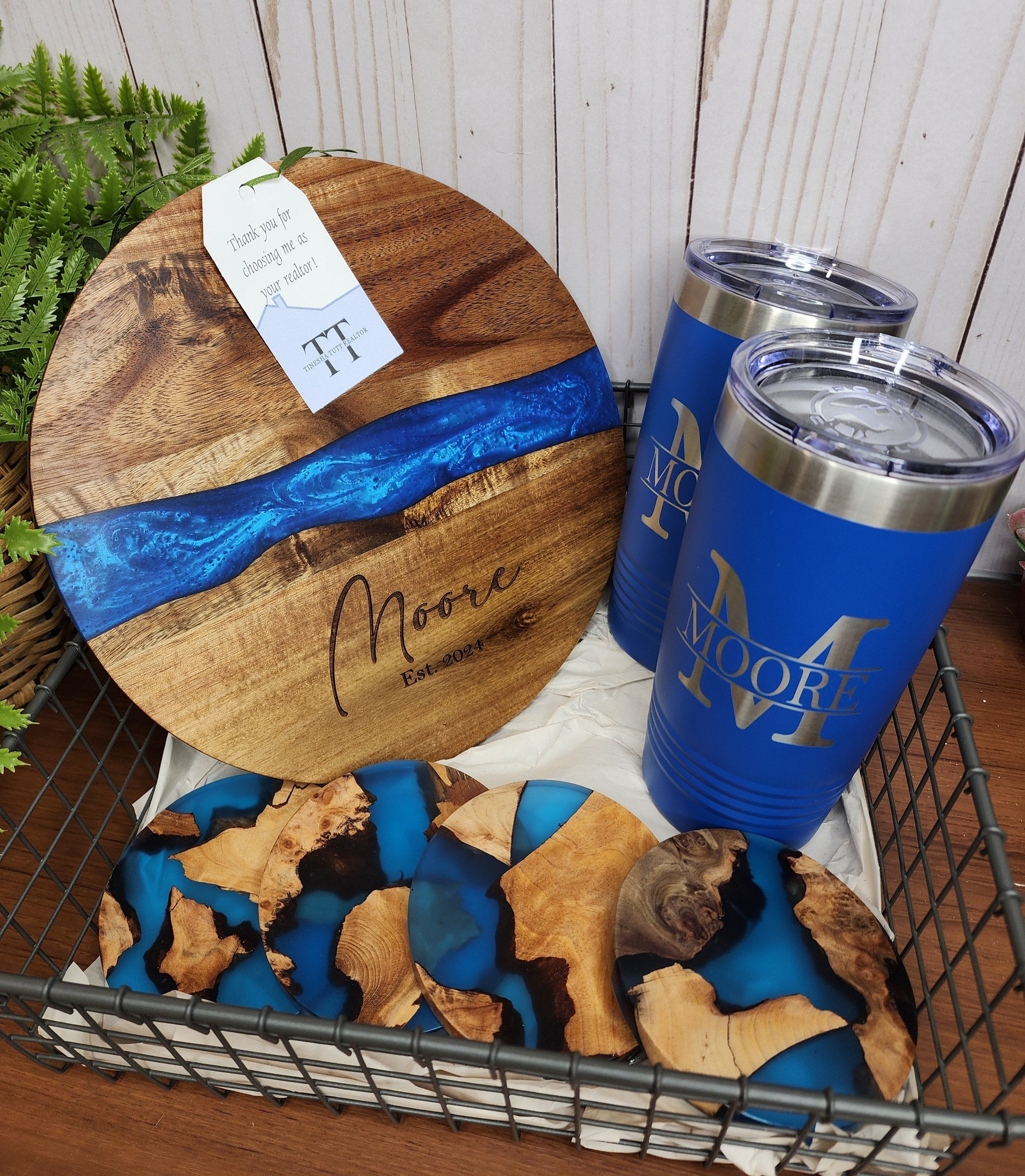 Custom Closing Gift Set- Acacia Wood River Resin Set