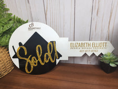 Sold Realtor Key Sign with Glitter Accents