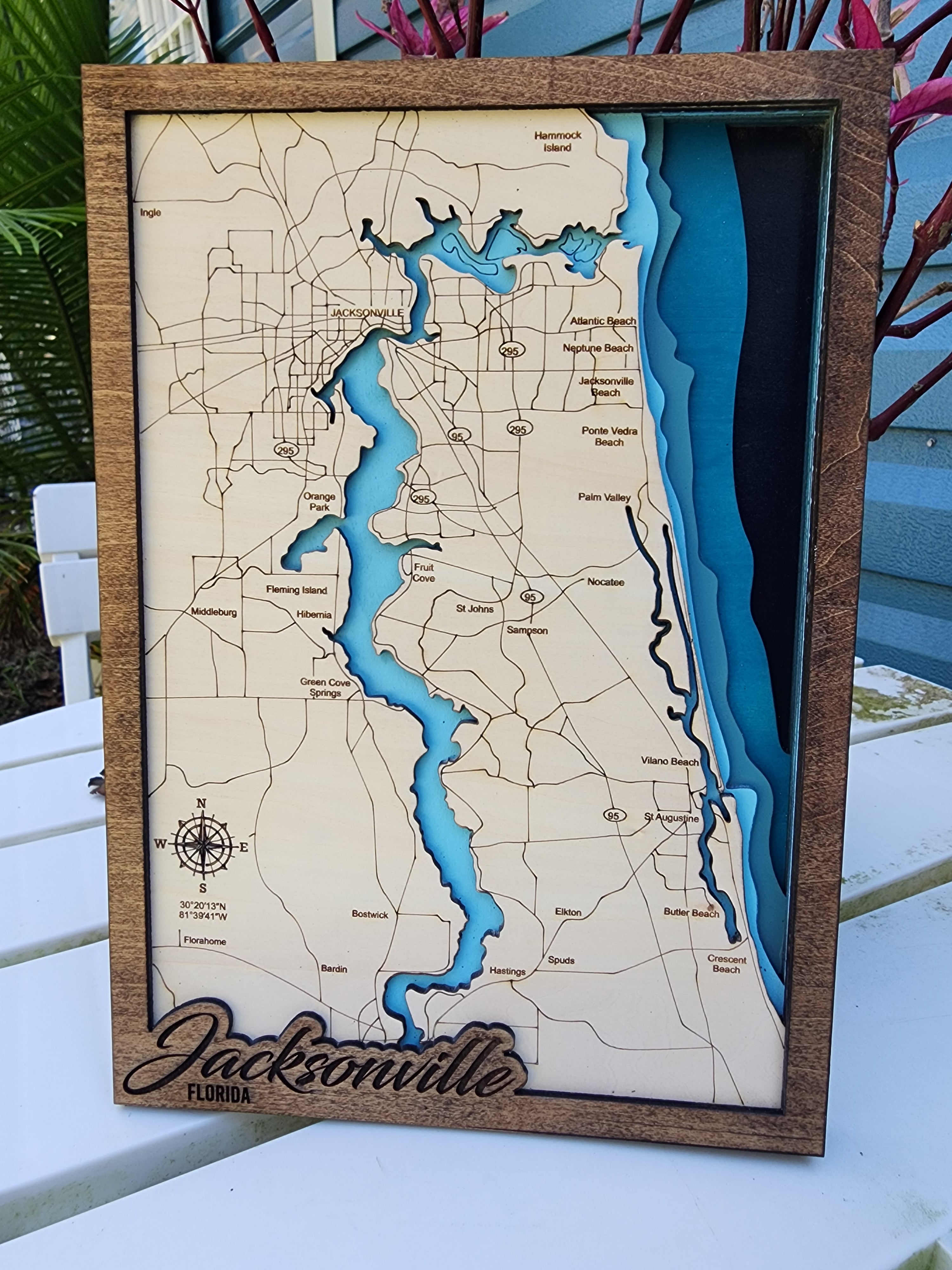 Jacksonville St Johns River Layered 3D Wood Map