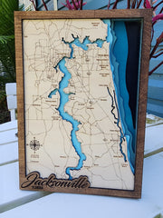 Jacksonville St Johns River Layered 3D Wood Map