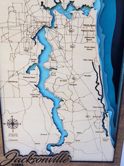 Jacksonville St Johns River Layered 3D Wood Map