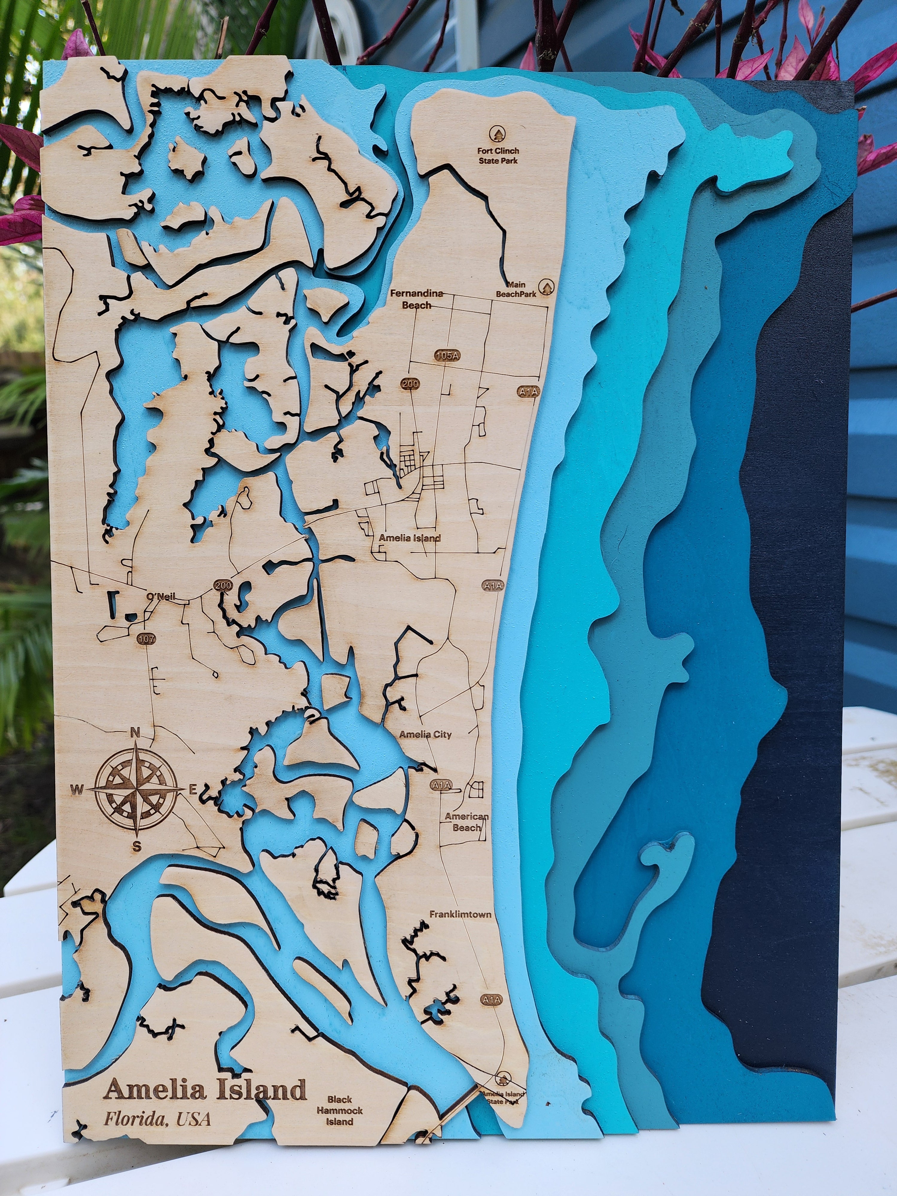 Amelia Island Layered 3D Wood Map