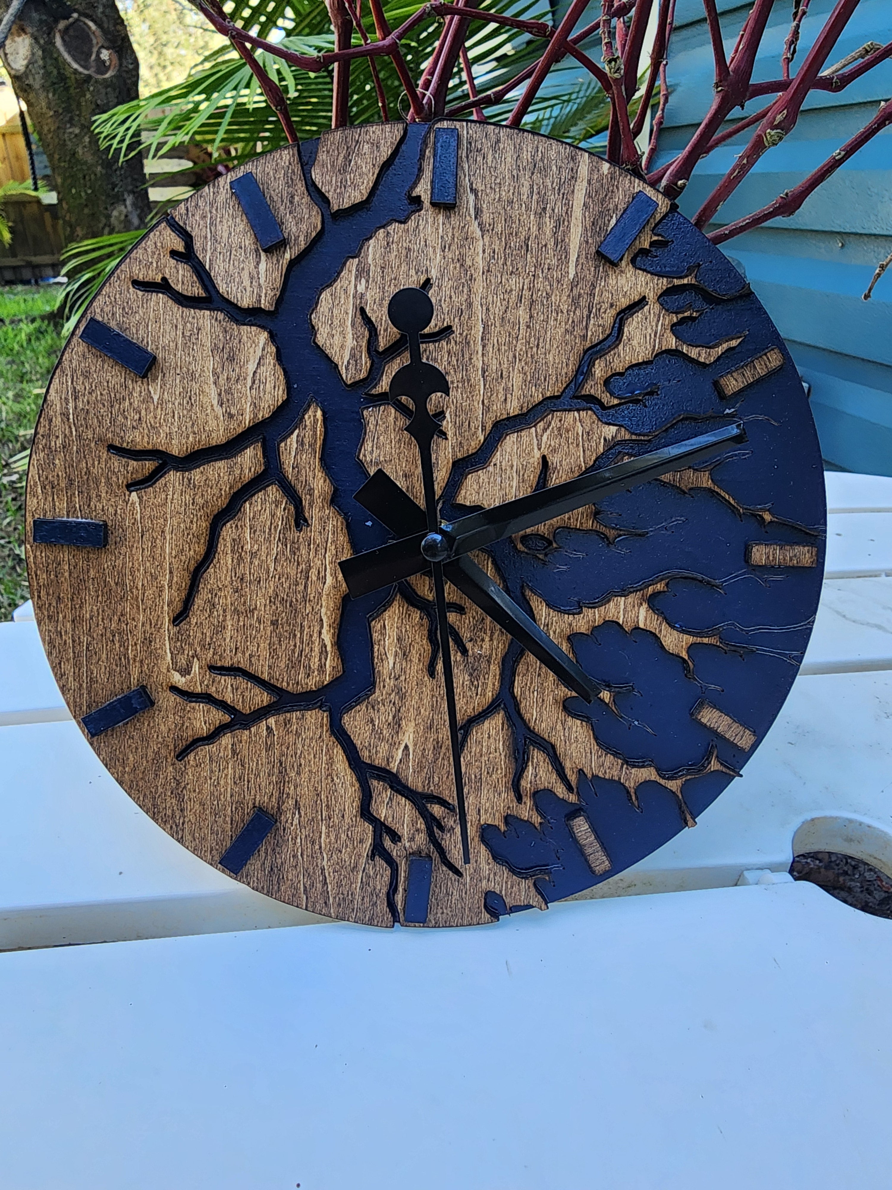 Blue Olive Wood River Clock