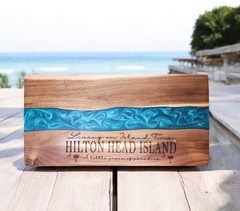 Living on Island Time Customized Blue Resin Serving/Charcuterie Board