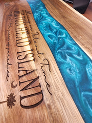 Living on Island Time Customized Blue Resin Serving/Charcuterie Board