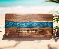 Living on Island Time Customized Blue Resin Serving/Charcuterie Board