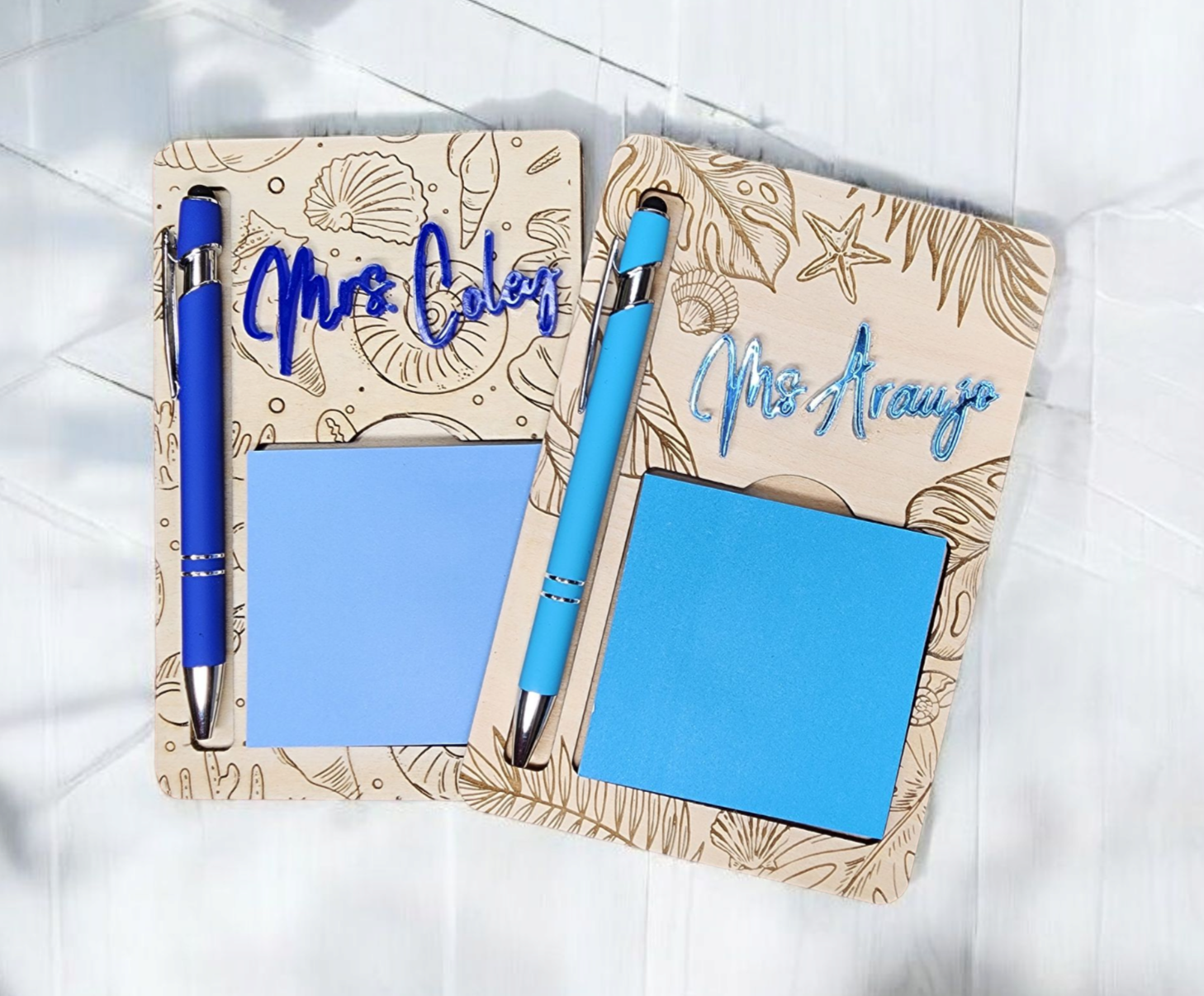 Custom Beach Themed Sticky Note Holder & Pen Set