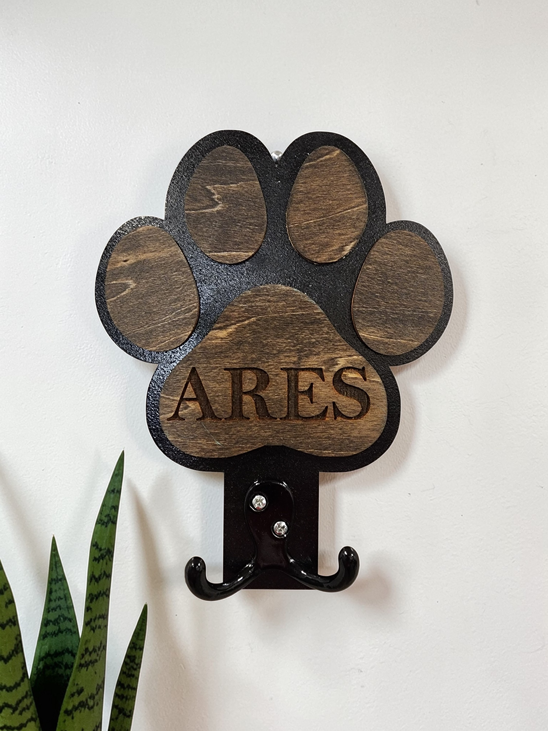 Custom Engraved Dog Leash Paw Print Hook